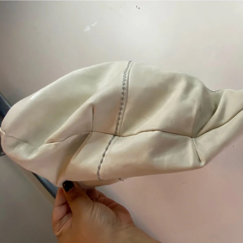 Plinio Visona Italy Cream Leather Knotted Hobo Tote Bag Zip Top OS